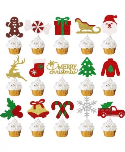 Christmas Party Decoration Christmas Tree Santa Claus Snoweman Hat Socsks Glitter Cupcake Toppers for Xmaas Party Favor Suppl...