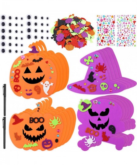 20 Big and 200 Small Kits 7.8 Inch Big Foam Halloween Decorations DIY Pumpkin Craft Kits Assorted Foam Pumpkin Shapes with Rh...