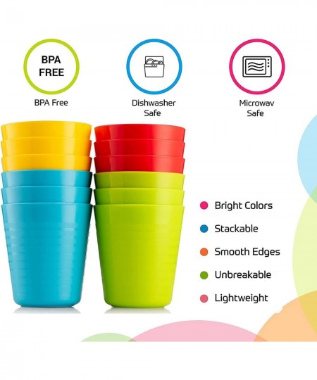 Kids Cups - Set of 12 Kids Plastic Cups - 8 oz Kids Drinking Cups -Plastic Cups Reusable - Dishwasher Safe - BPA-Free Cups fo...