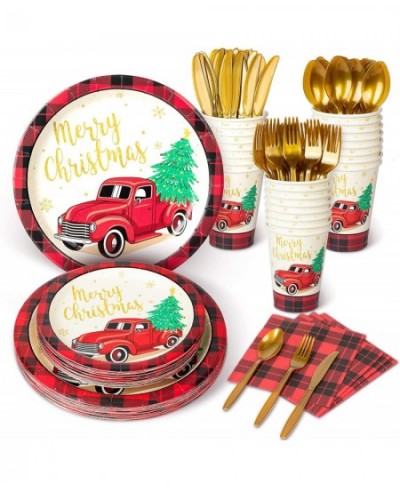 Christmas Party Supplies Serves 24 Large 10.25" and 8" Christmas Paper Plates 12oz Party Cups 48PCS Buffalo Plaid Napkins Cut...