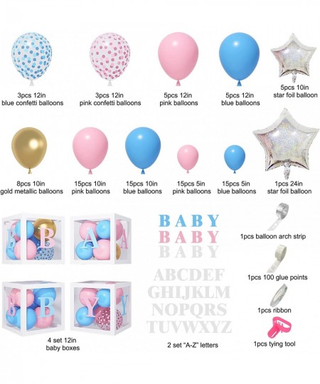 136PCS Baby Boxes Gender Reveal Balloon Decorations Pink and Blue Balloon Arch Garland Kit 4pcs Baby Boxes with Letters (A-Z+...