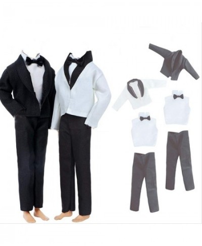 2 Sets Formal Office Suits Including Black Coat White Coat White Shirt with Bow-Knot Black Trousers Groom Wedding Tuxedo for ...