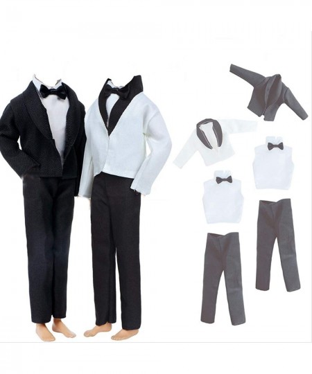 2 Sets Formal Office Suits Including Black Coat White Coat White Shirt with Bow-Knot Black Trousers Groom Wedding Tuxedo for ...