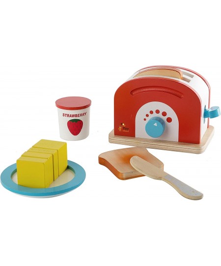 Wooden Toaster Set Cute Durable Colorful Educational Creative Toast Bread Pretend Play Kitchen 10 Piece Play Set for Kids Chi...