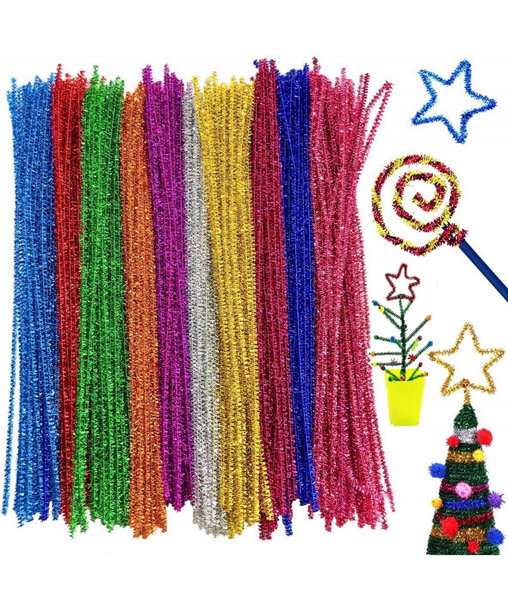 300Pcs Glitter Pipe Cleaners Tinsel Chenille Stems 10 Colors Metallic Pipe Cleaner for Creative Crafts Decorations Tinsel Che...