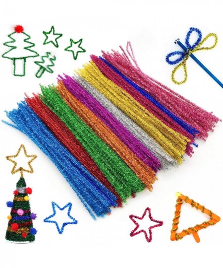 300Pcs Glitter Pipe Cleaners Tinsel Chenille Stems 10 Colors Metallic Pipe Cleaner for Creative Crafts Decorations Tinsel Che...