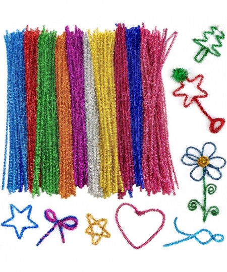 300Pcs Glitter Pipe Cleaners Tinsel Chenille Stems 10 Colors Metallic Pipe Cleaner for Creative Crafts Decorations Tinsel Che...