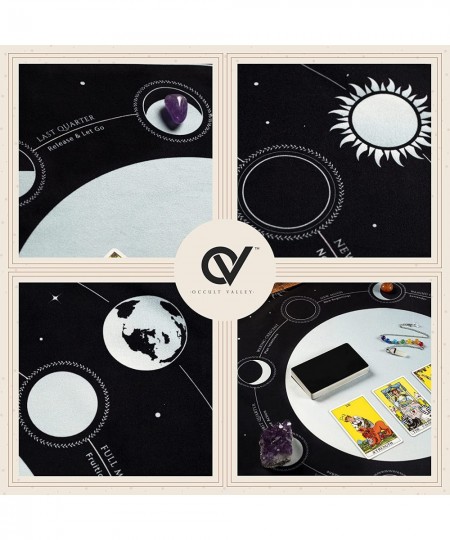 Moon Phases Tarot Cloth for Reading 24x24 Inches with Quartz Crystal Chakra Pendulum and Spreads Divination Cloth Altar Cloth...