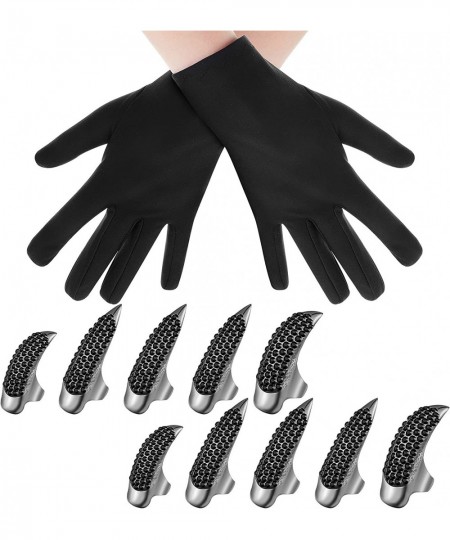 12 Pieces Halloween Costume Gloves Claw Fake Nails Ring Set 3 Sizes Halloween Gothic Rhinestone Punk Crystal Costume Claws Fu...