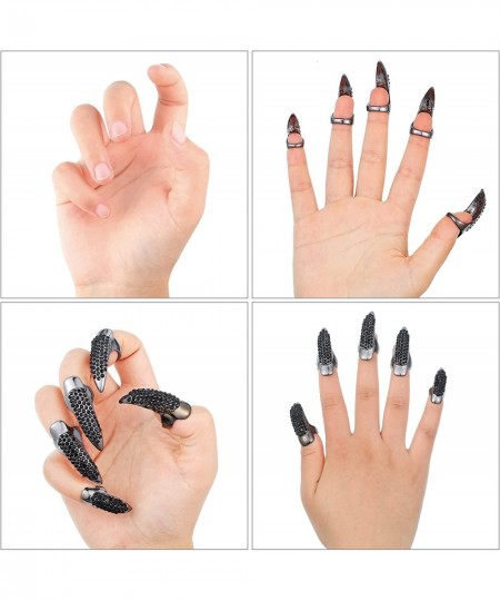 12 Pieces Halloween Costume Gloves Claw Fake Nails Ring Set 3 Sizes Halloween Gothic Rhinestone Punk Crystal Costume Claws Fu...