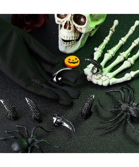 12 Pieces Halloween Costume Gloves Claw Fake Nails Ring Set 3 Sizes Halloween Gothic Rhinestone Punk Crystal Costume Claws Fu...