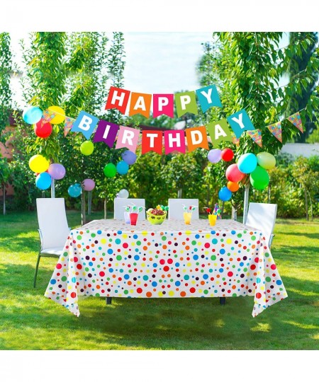 2 Pieces Polka Dot Plastic Tablecloth 51 x 71 Inch Birthday Plastic Table Cover for Rectangle Table with Happy Birthday Banne...