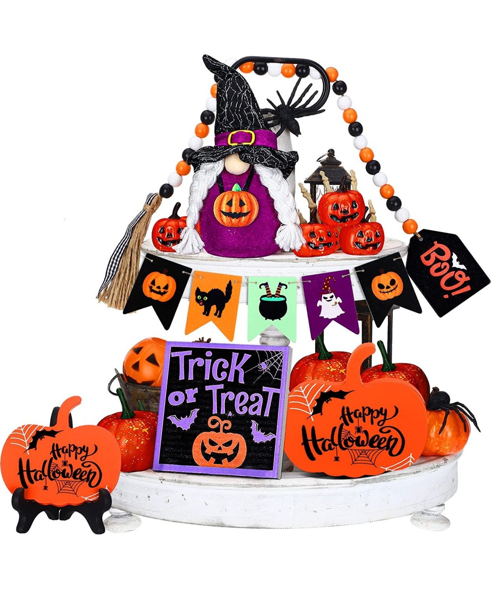 12 Pcs Halloween Tiered Tray Decor Including Trick or Treat Table Signs Plush Gnomes Dolls Rustic Pumpkin Wooden Centerpieces...