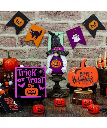 12 Pcs Halloween Tiered Tray Decor Including Trick or Treat Table Signs Plush Gnomes Dolls Rustic Pumpkin Wooden Centerpieces...