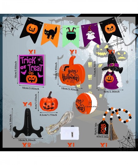 12 Pcs Halloween Tiered Tray Decor Including Trick or Treat Table Signs Plush Gnomes Dolls Rustic Pumpkin Wooden Centerpieces...