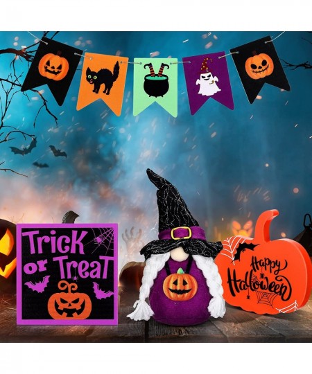 12 Pcs Halloween Tiered Tray Decor Including Trick or Treat Table Signs Plush Gnomes Dolls Rustic Pumpkin Wooden Centerpieces...