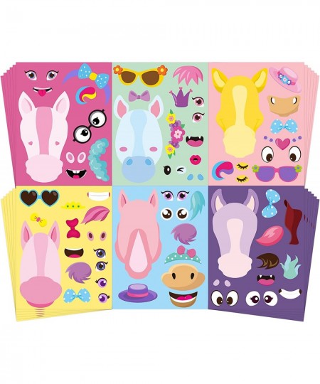 36Pcs Make Your Own Sticker Craft Kit Make Pink Horse Face Stickers in Different Fashion Dresses DIY Art Craft Games Party Gi...