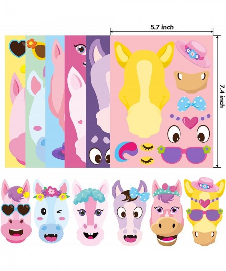 36Pcs Make Your Own Sticker Craft Kit Make Pink Horse Face Stickers in Different Fashion Dresses DIY Art Craft Games Party Gi...