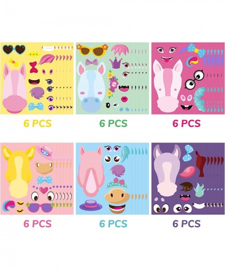 36Pcs Make Your Own Sticker Craft Kit Make Pink Horse Face Stickers in Different Fashion Dresses DIY Art Craft Games Party Gi...