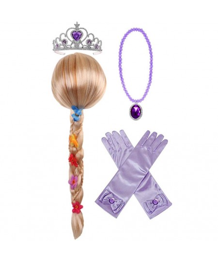 Princess Rapunzel Wig Rapunzel Braid with Princess Tiara Necklace Gloves Princess Rapunzel Dress Up Costume Cosplay Accessori...