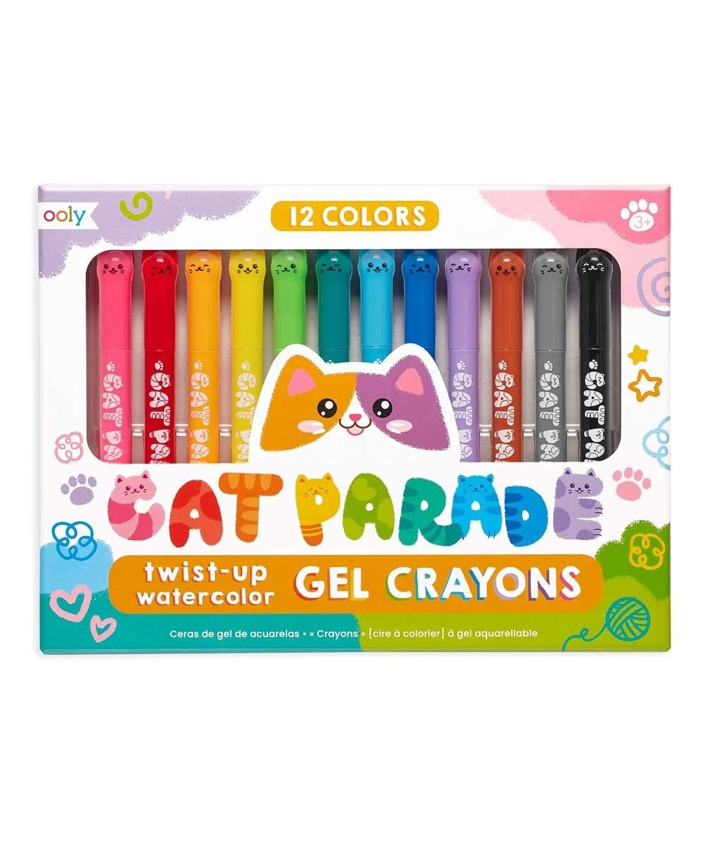 Cat Parade Gel Crayons - Set of 12 Cute Cat-Themed Twistable Crayons for Kids Pack of 12 Vibrant Colors Sketch with Smooth Gl...