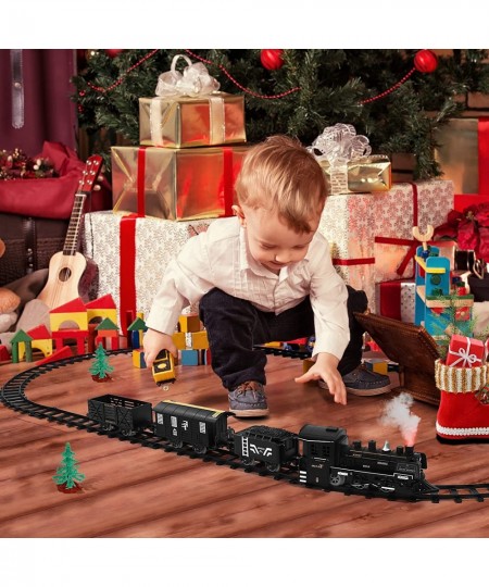 Electric Train Set Steam Locomotive Engine Toys Train Set Battery Powered Electric Railway Train Set with Lights and Sounds f...