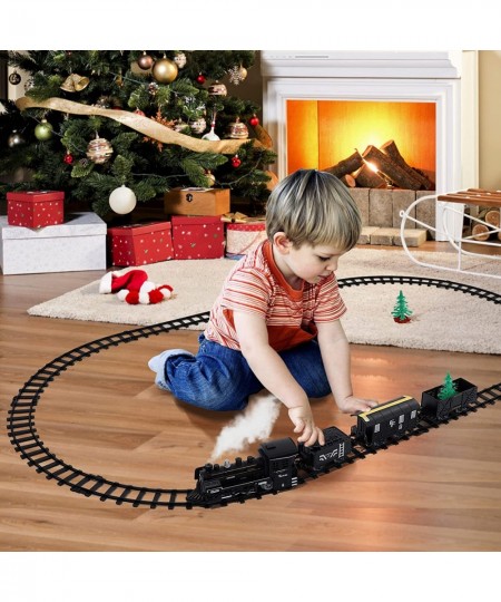 Electric Train Set Steam Locomotive Engine Toys Train Set Battery Powered Electric Railway Train Set with Lights and Sounds f...