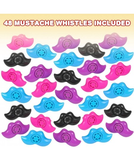 Mustache Lip Whistles for Kids Bulk Pack of 48 Durable Plastic Noise Maker Party Whistles Bright Assorted Colors Birthday Par...