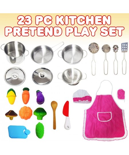 Pretend Play Kitchen Set for Kids 23-Piece Kids’ Kitchen Playset with Pots Pans Chef Hat Apron Utensils Knife Toy Pretend Pla...