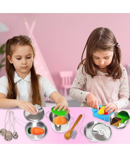 Pretend Play Kitchen Set for Kids 23-Piece Kids’ Kitchen Playset with Pots Pans Chef Hat Apron Utensils Knife Toy Pretend Pla...