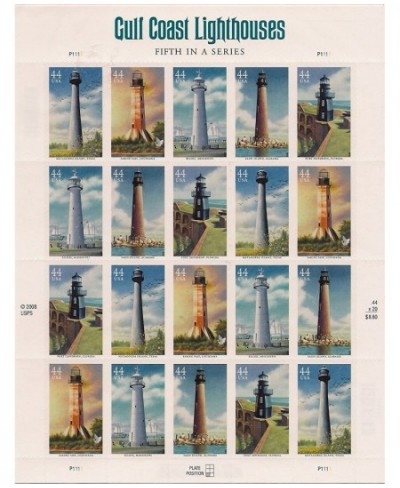 Gulf Coast Lighthouses Sheet of Twenty 44 Cent Stamps Scott 4409-13 $28.10 - Collectibles Display & Storage