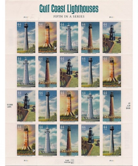 Gulf Coast Lighthouses Sheet of Twenty 44 Cent Stamps Scott 4409-13 $28.10 - Collectibles Display & Storage