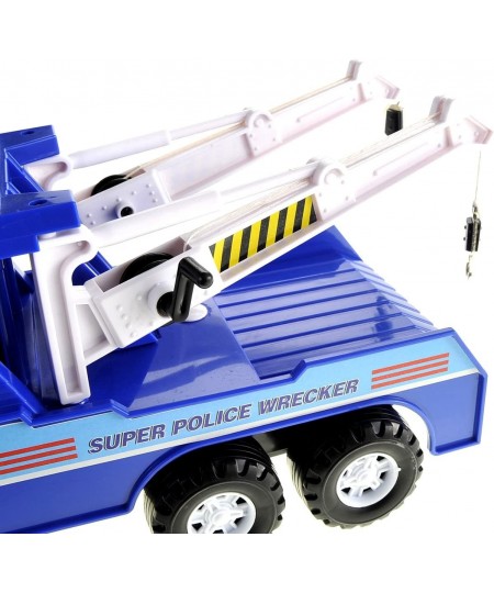 Big Heavy Duty Wrecker Tow Truck Police Toy for Kids with Friction Power No Batteries Needed Adjustable and Rotatable Double ...