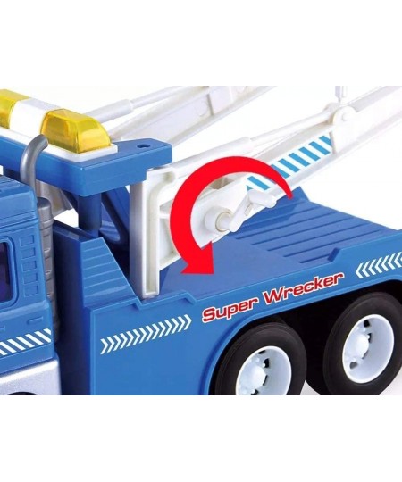 Big Heavy Duty Wrecker Tow Truck Police Toy for Kids with Friction Power No Batteries Needed Adjustable and Rotatable Double ...