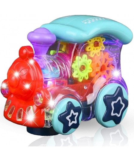 Light Up Transparent Toy Train for Kids 1PC Bump and Go Toy Car with Colorful Moving Gears Music and LED Effects Fun Educatio...