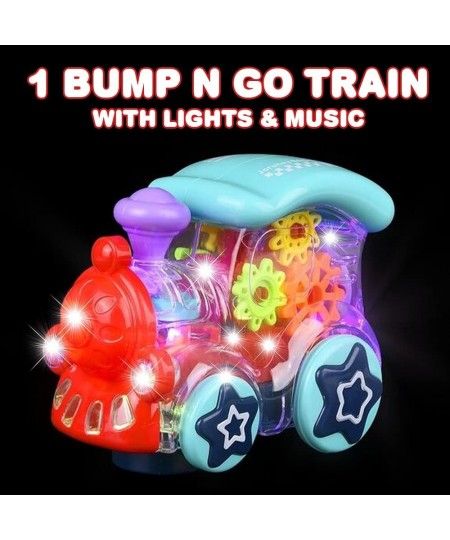 Light Up Transparent Toy Train for Kids 1PC Bump and Go Toy Car with Colorful Moving Gears Music and LED Effects Fun Educatio...