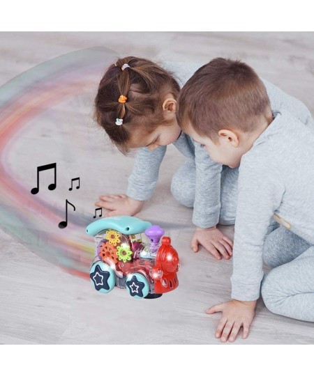 Light Up Transparent Toy Train for Kids 1PC Bump and Go Toy Car with Colorful Moving Gears Music and LED Effects Fun Educatio...