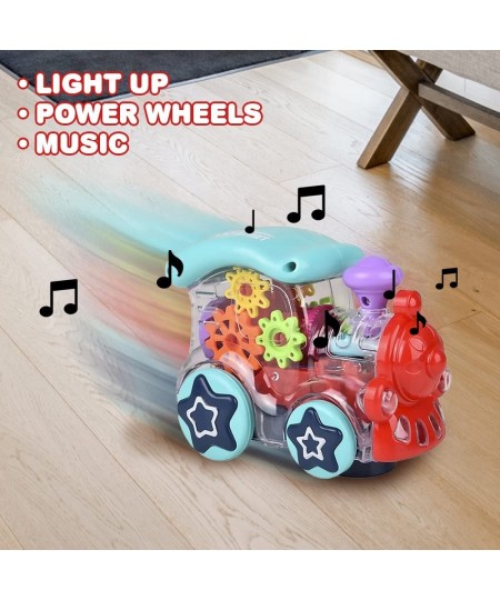 Light Up Transparent Toy Train for Kids 1PC Bump and Go Toy Car with Colorful Moving Gears Music and LED Effects Fun Educatio...