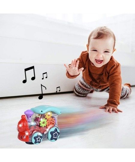 Light Up Transparent Toy Train for Kids 1PC Bump and Go Toy Car with Colorful Moving Gears Music and LED Effects Fun Educatio...