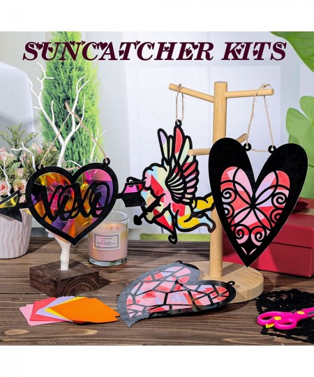 12 Pieces Suncatcher Kit for Kids Large Size Valentine's Day Heart Paper Window Stained Glass Effect Paper Suncatchers with 1...