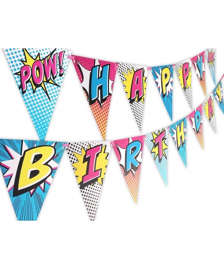 Superhero Pink Happy Birthday Banner Pennant $17.29 - Kids' Party Decorations