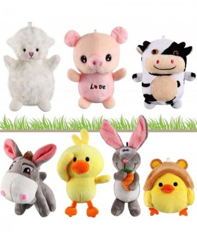 7 Pieces Mini Plush Farm Animals Toys Furry Stuffed Farm Animals Cute Pig Horse Cow Sheep Duck Plush Animal Keychain Decorati...