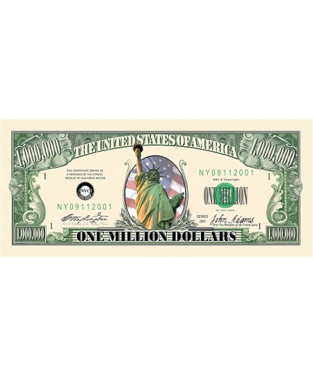 Pack of 50 - Million Dollar Bill Notes - Full Color Statue of Liberty Novelty Collectible Dollar Bills $27.10 - Gags & Practi...