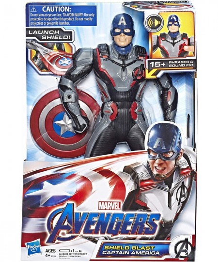 Marvel Endgame Shield Blast Captain America 13"-Scale Figure Featuring 20+ Sounds & Phrases $75.54 - Action Figures