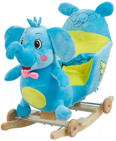 Child Rocking Horse Plush Elephant Rocker Toy with Wheels and Seat Belt Wooden Rocking Horse/Kid Rocking Toy/Baby Rocking Hor...