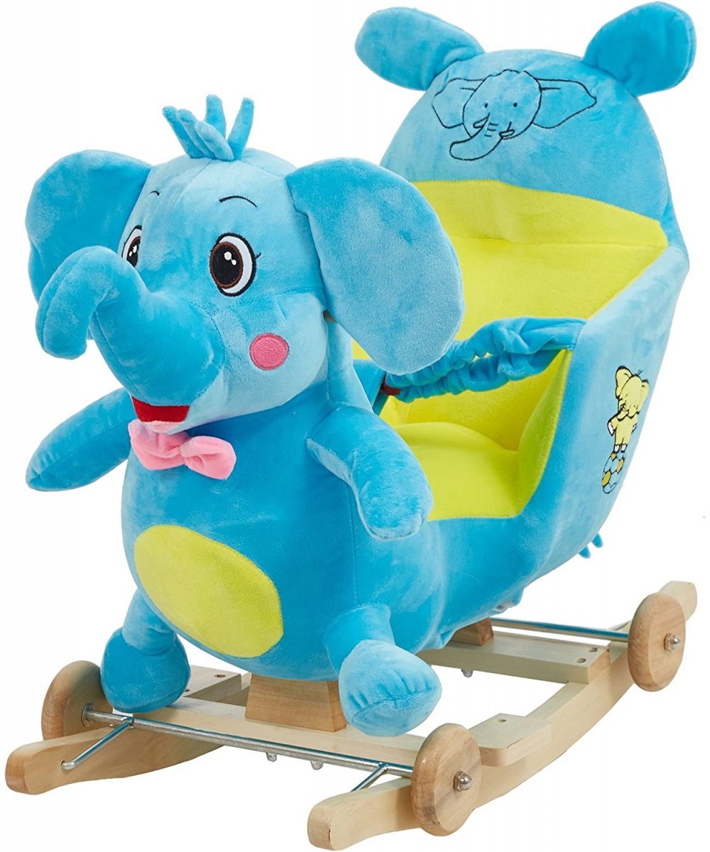 Child Rocking Horse Plush Elephant Rocker Toy with Wheels and Seat Belt Wooden Rocking Horse/Kid Rocking Toy/Baby Rocking Hor...