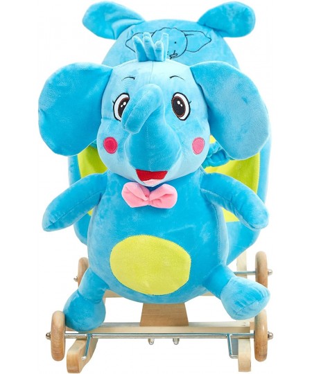 Child Rocking Horse Plush Elephant Rocker Toy with Wheels and Seat Belt Wooden Rocking Horse/Kid Rocking Toy/Baby Rocking Hor...