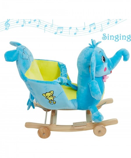 Child Rocking Horse Plush Elephant Rocker Toy with Wheels and Seat Belt Wooden Rocking Horse/Kid Rocking Toy/Baby Rocking Hor...