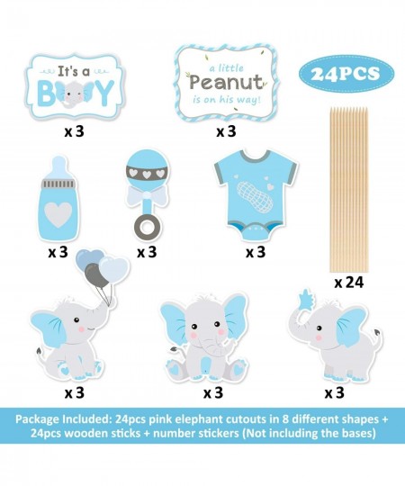 Blue Elephant Centerpiece Sticks DIY Baby Boy It's A Boy Table Decorations Blue Little Peanut Cutouts for Blue Elephant Theme...