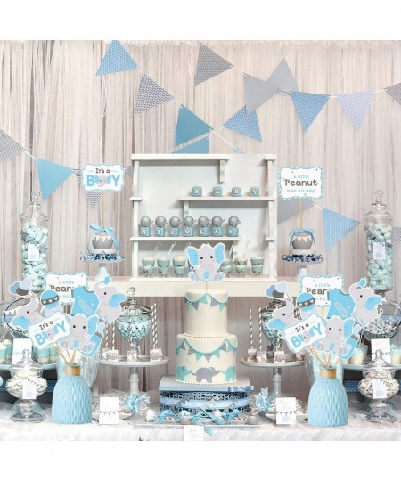 Blue Elephant Centerpiece Sticks DIY Baby Boy It's A Boy Table Decorations Blue Little Peanut Cutouts for Blue Elephant Theme...